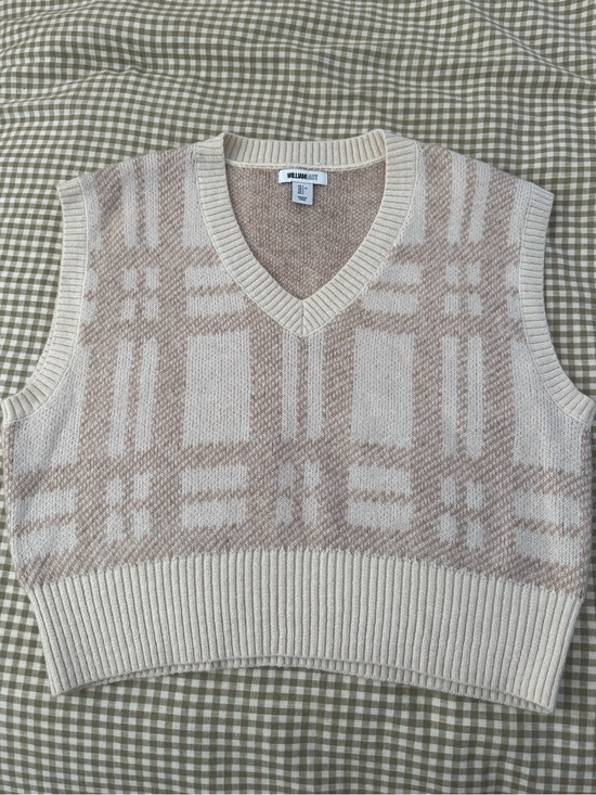 William Rast Tops - William Rast Sweater Vest in Cream and Light Beige Plaid